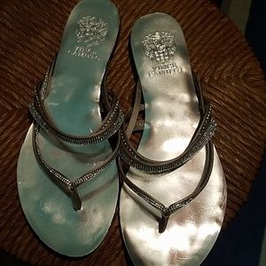 Vince Camuto Silver Flat Sequins Sandals Size 7.5